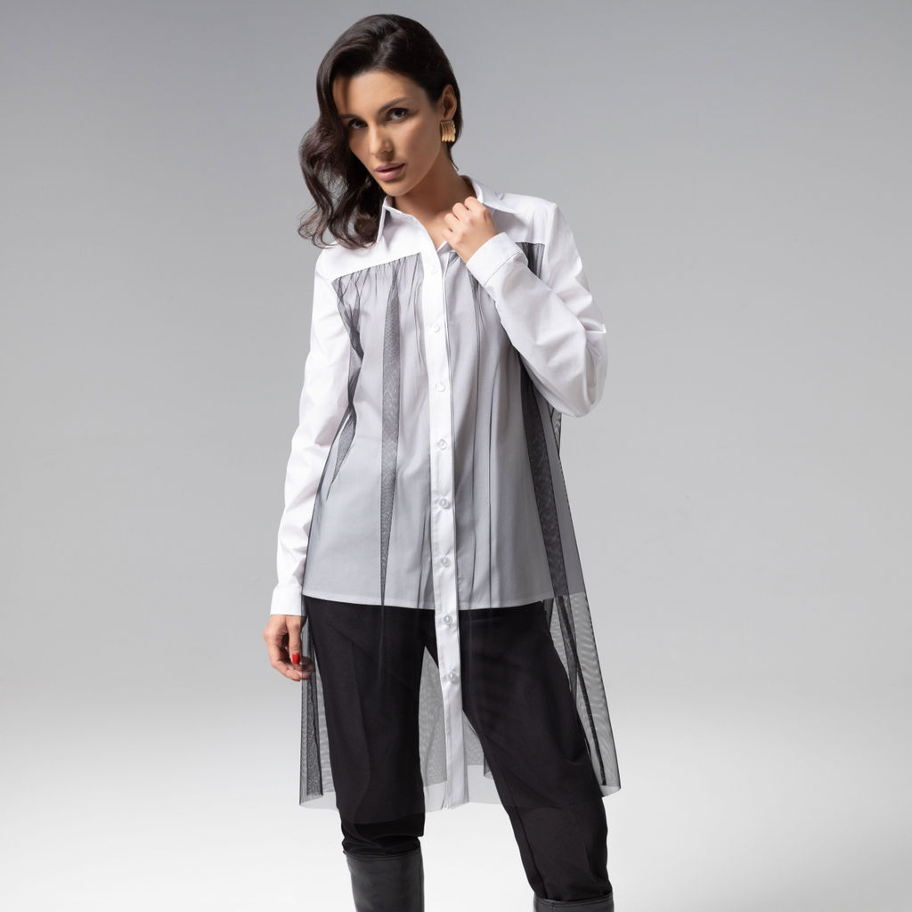 Рубашка комбинированная с сеткой, Срочно на обложку (white) - Charutti фото 2