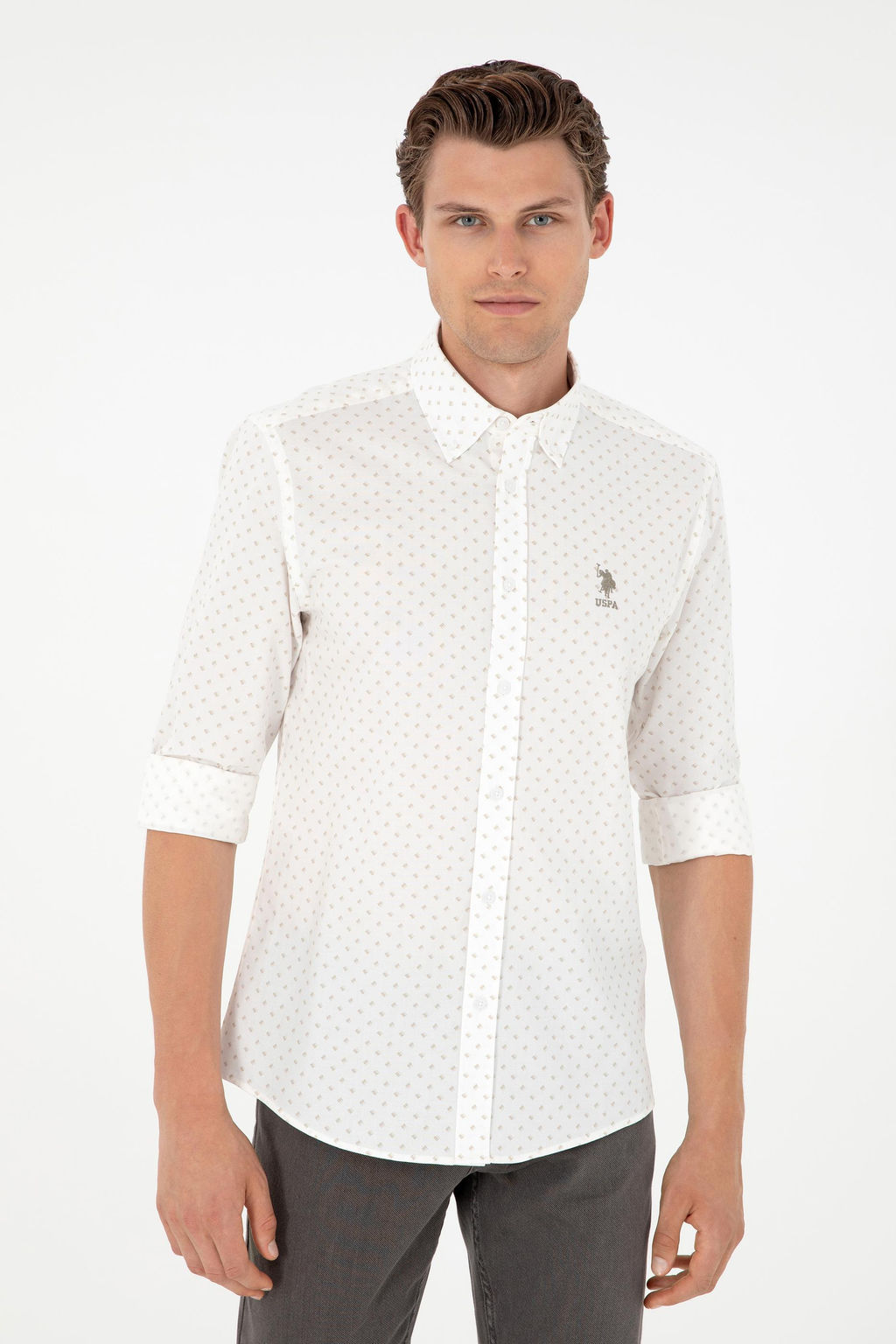 Мужская рубашка светло-хаки с длинным рукавом - U.s. polo assn фото 3