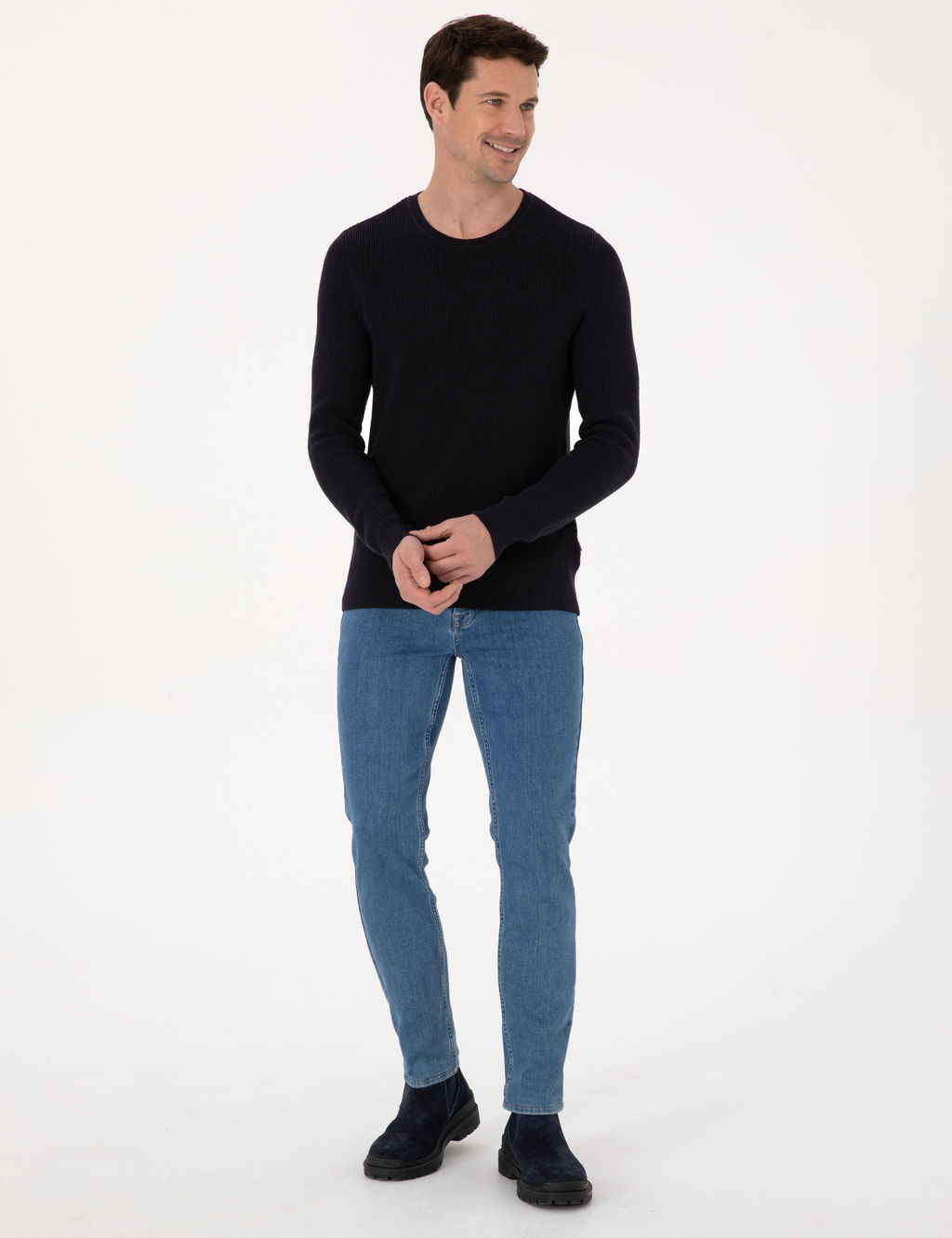 Lacivert Slim Fit Pamuk Kar___ml_ Bisiklet Yaka Triko Kazak - Cacharel фото 4