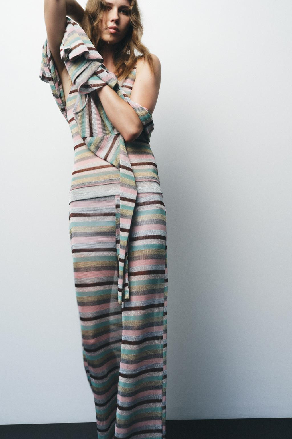 STRIPED METALLIC THREAD TROUSERS - Zara фото 2