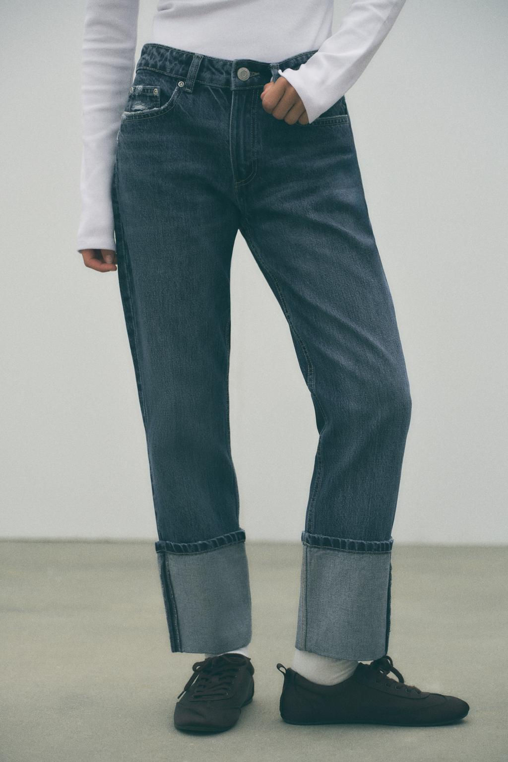 HIGH-WAIST TRF STOVE PIPE FOLDED JEANS - Zara фото 2
