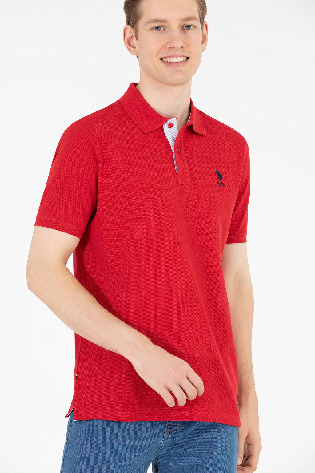 Мужская классическая красная футболка с воротником поло Basic - U.s. polo assn фото 5