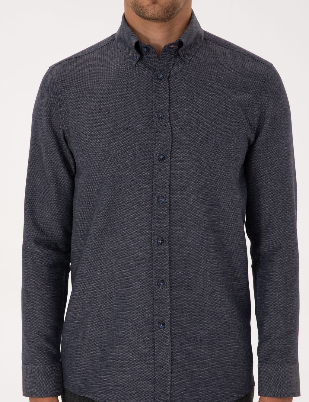 Lacivert Slim Fit Dokulu Uzun Kollu G_mlek