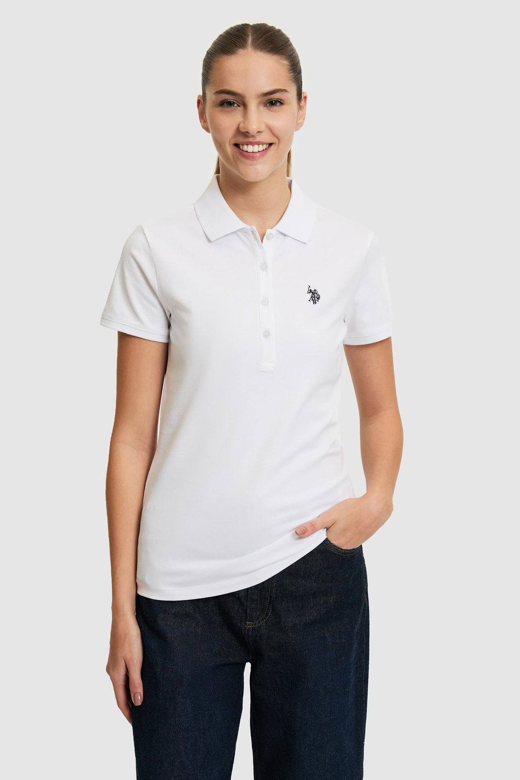 Kad_n Beyaz Polo Yaka Basic Ti__rt