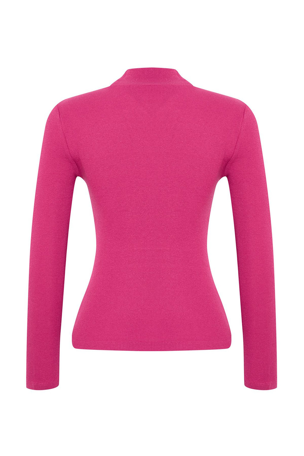 Pembe Fitted/Vucuda Oturan Dik Yaka Uzun Kol Fitilli Esnek Orme Bluz TWOAW21BZ0423