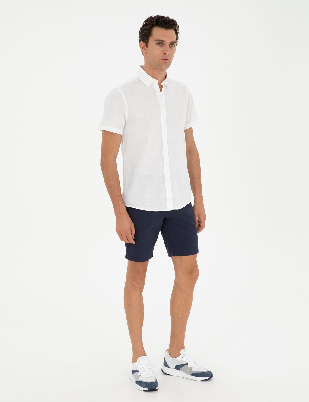 Beyaz Slim Fit Keten Kar___ml_ K_sakol G_mlek
