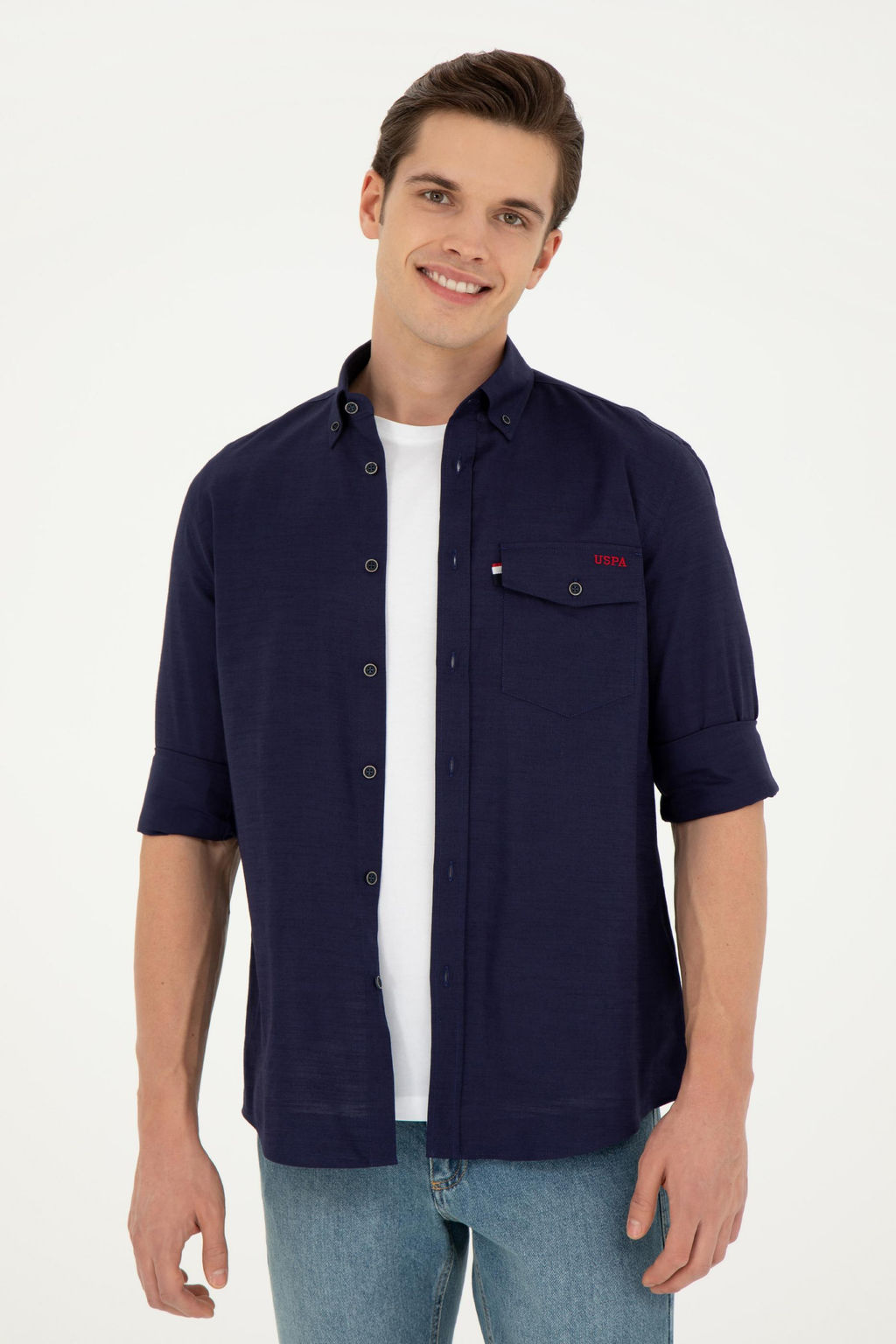 Мужская темно-синяя рубашка с длинным рукавом - U.s. polo assn фото 10