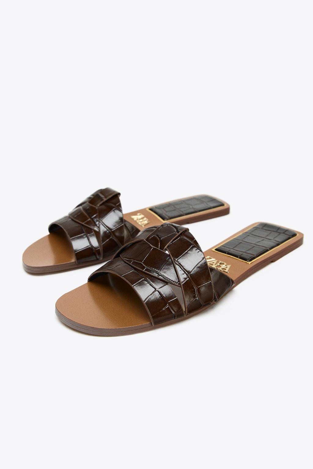 FLAT EMBOSSED LEATHER SANDALS - Zara фото 8