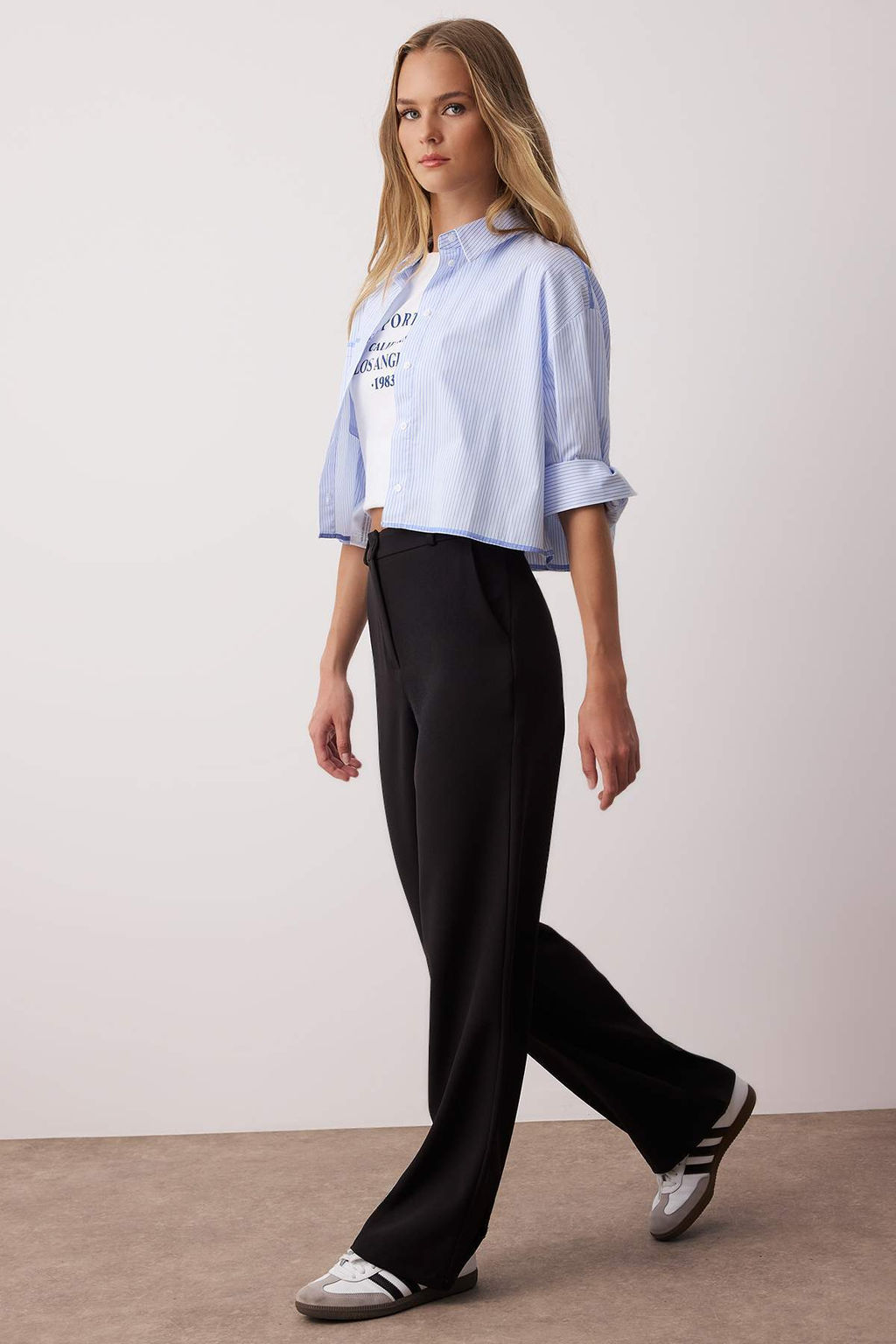 Siyah Wide Leg/Genis Paca Bootcut Dokuma Kumas Pantolon TWOAW21PL0332