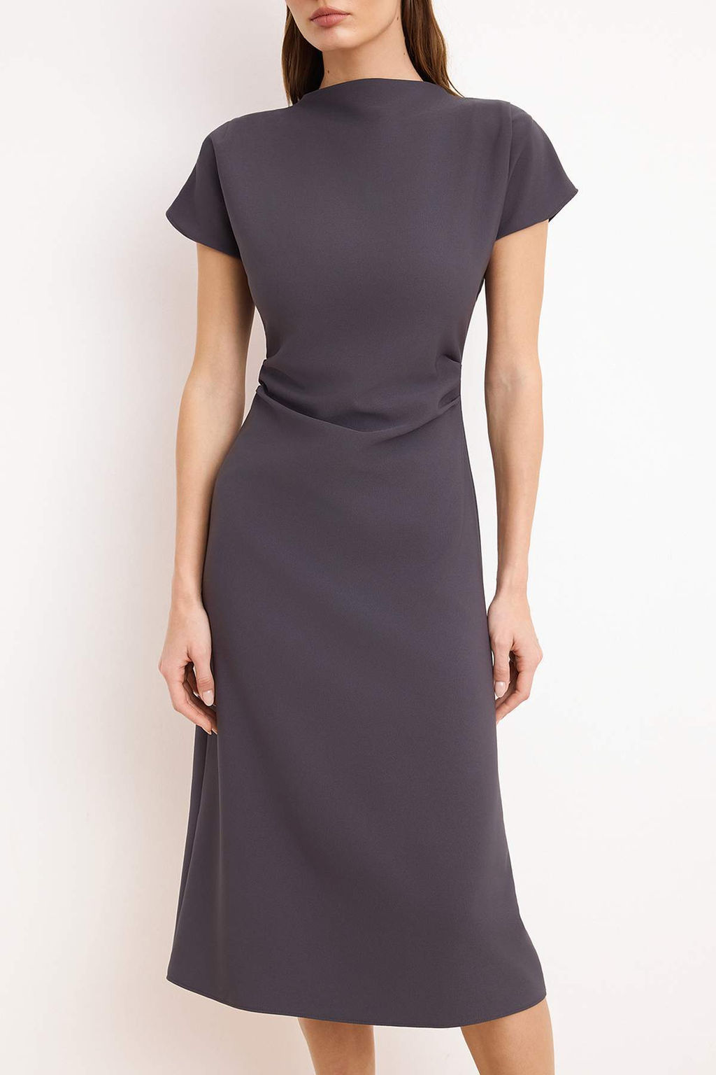 Antrasit A Kesim Degaje Yaka Midi Dokuma Elbise TWOAW25EL00393