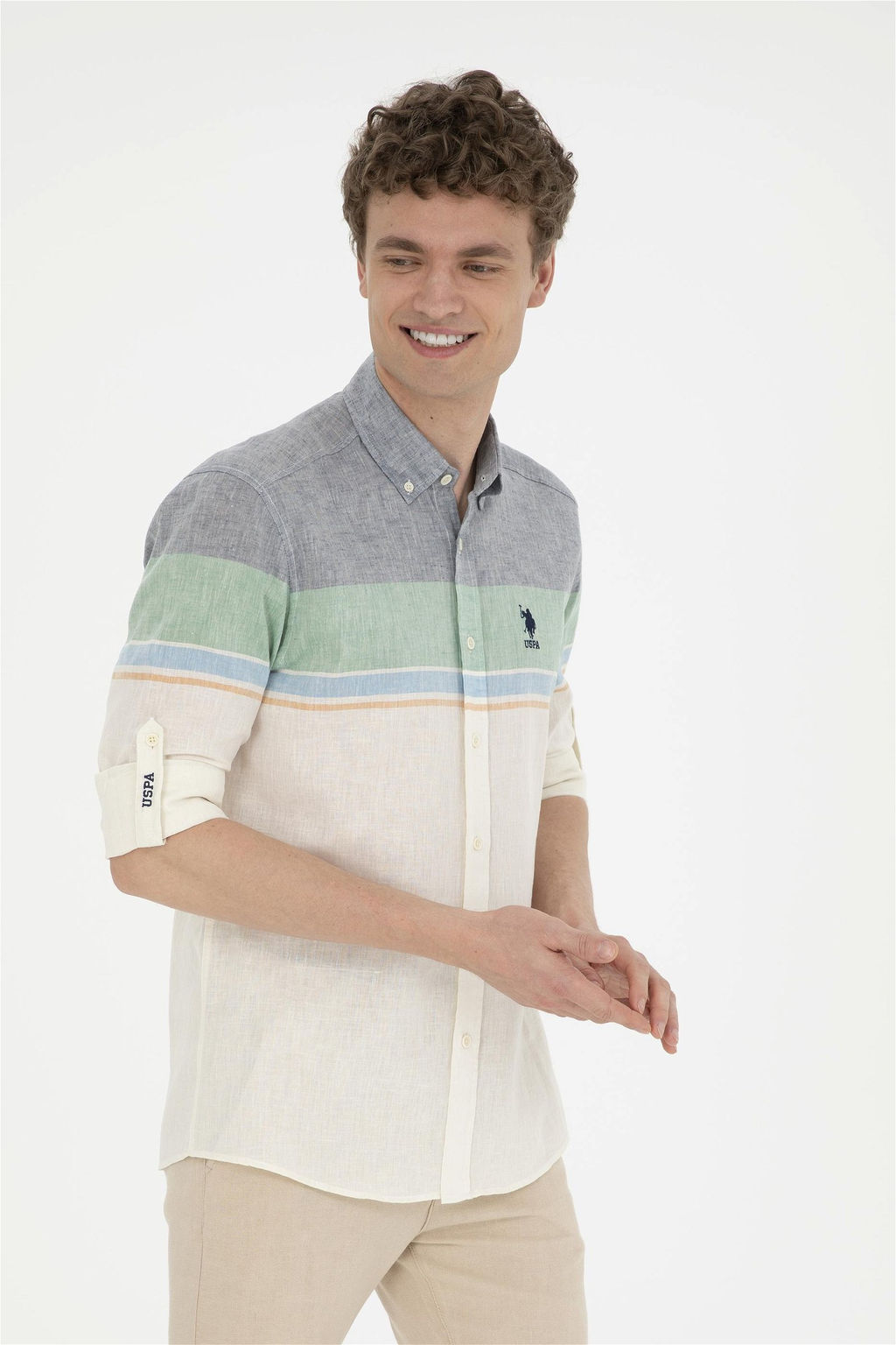 U. S. Polo Assn / Мужская зеленая рубашка с длинным рукавом - U.s. polo assn фото 3