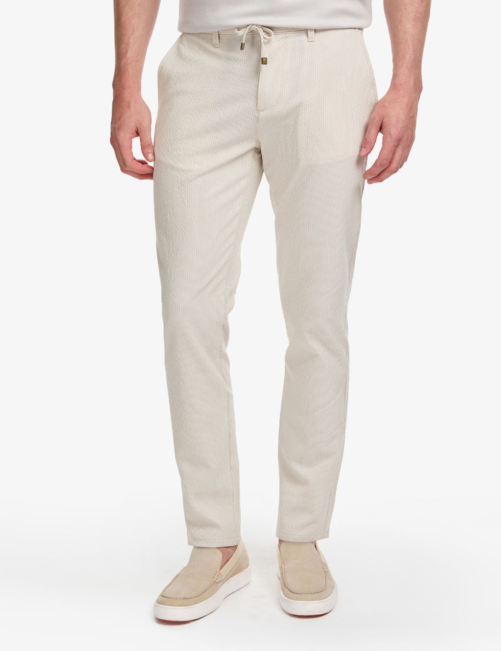 Bej Slim Fit Gofre Yazl_k Kanvas Pantolon