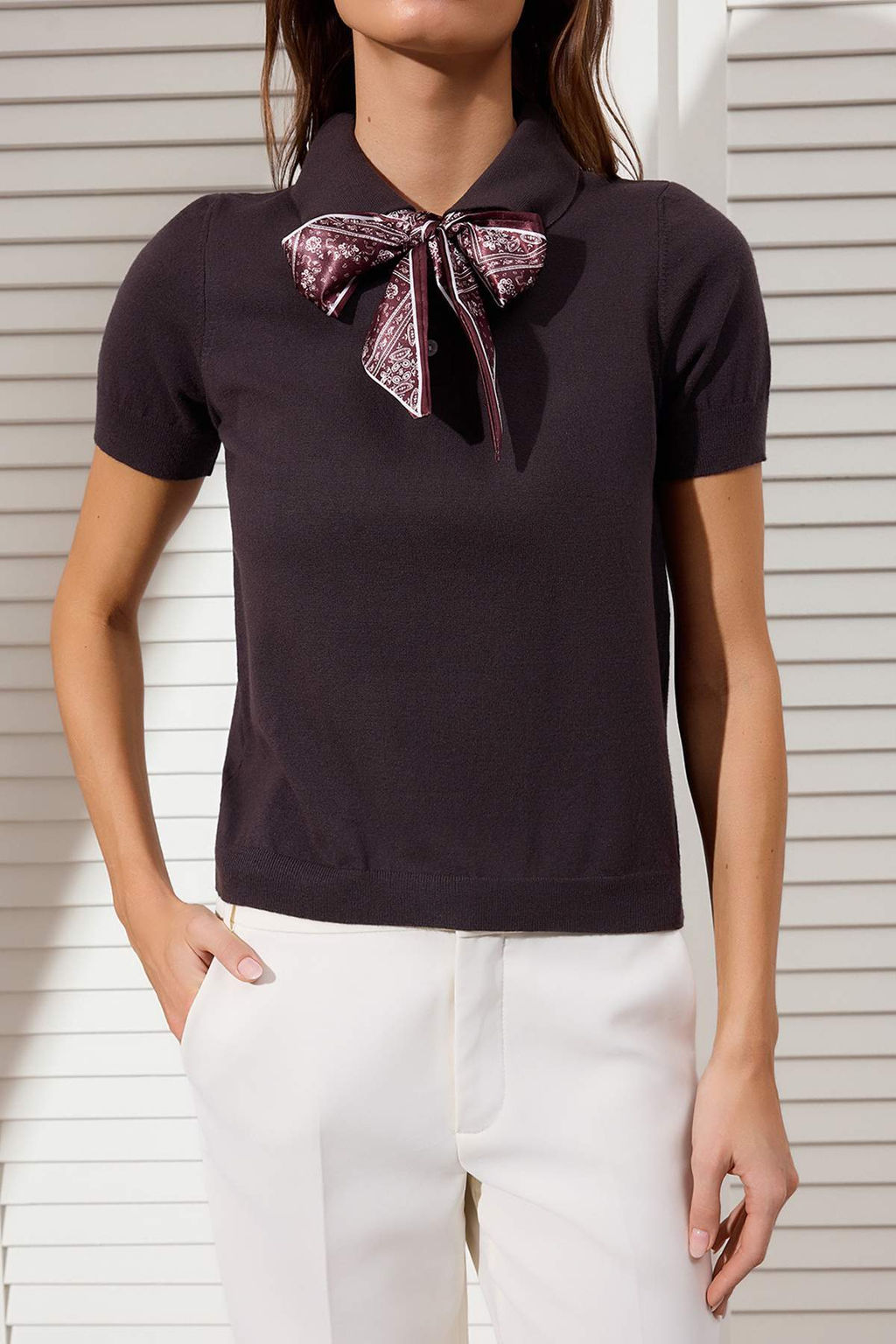 Kahverengi Fular Detayl? Premium Iplik/ Ozel Iplik Triko Bluz TWOSS26BZ00159