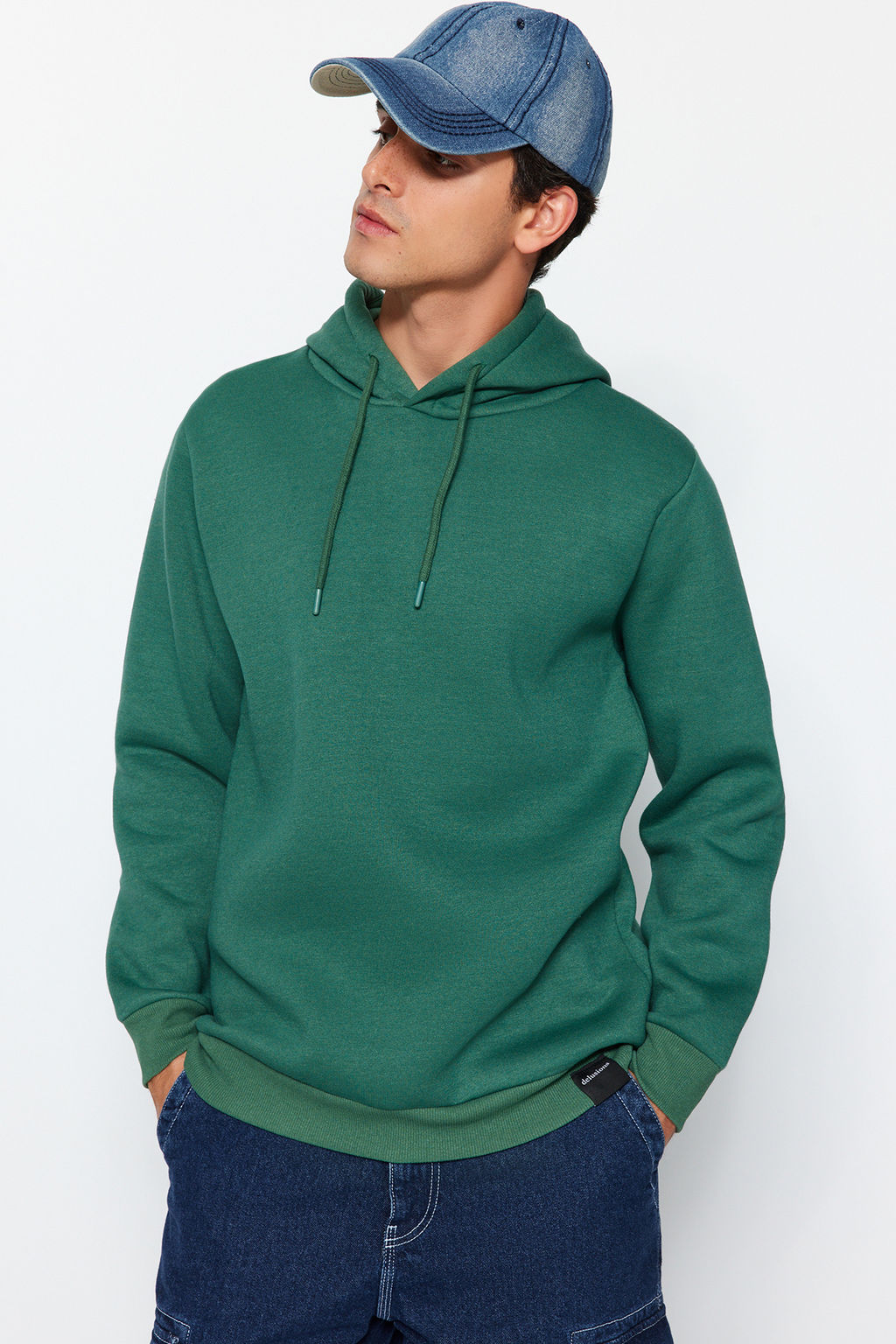 Yesil Regular/Normal Kesim Kapusonlu Ici Polar/S?cak Tutan Pamuk Sweatshirt TMNAW24SW00121