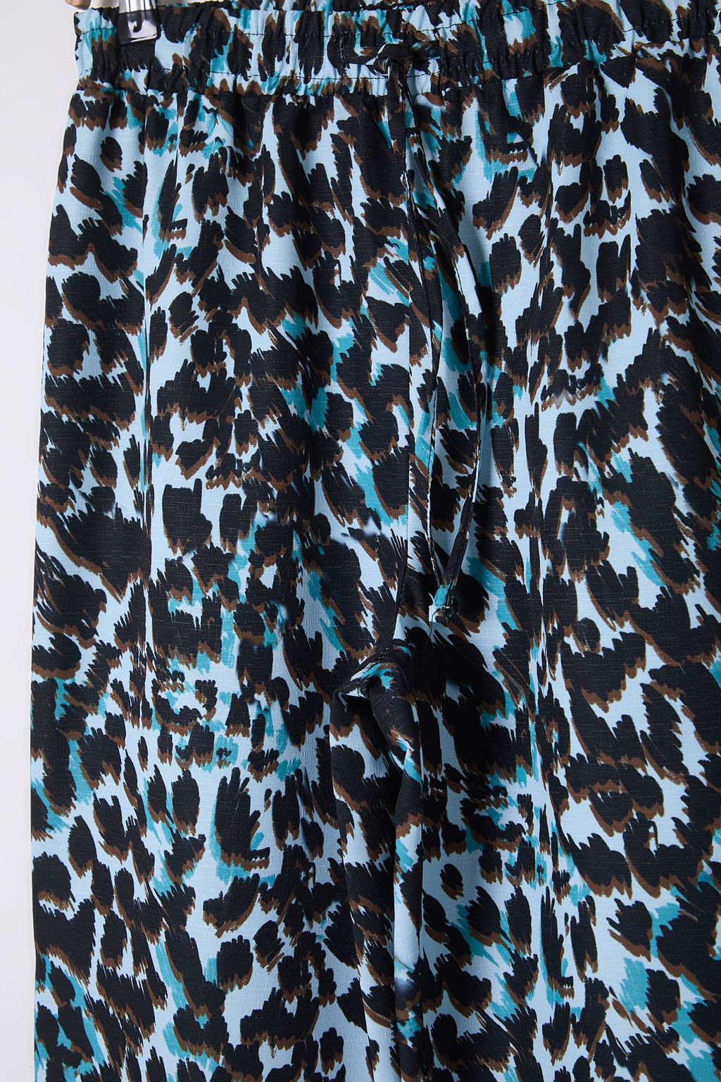 Mavi Beli Lastikli Wide Leg/Genis Paca Leopar Desenli Dokuma Pantolon TWOSS25PL00005