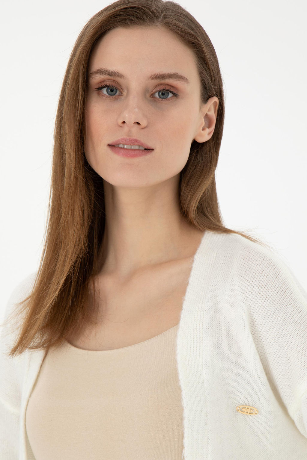 Женский трикотажный кардиган кремового меланжевого цвета Неожиданная скидка в корзине - U.s. polo assn фото 2