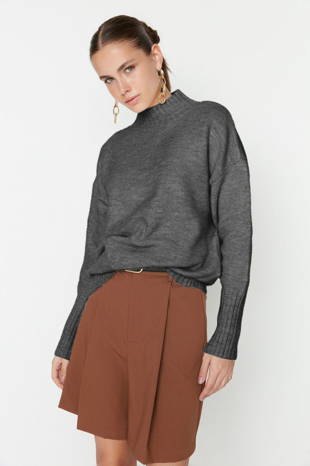 Bordo Genis Kal?p Yumusak Dokulu Basic Triko Kazak TWOAW23KZ00490 - Trendyolmilla фото 20