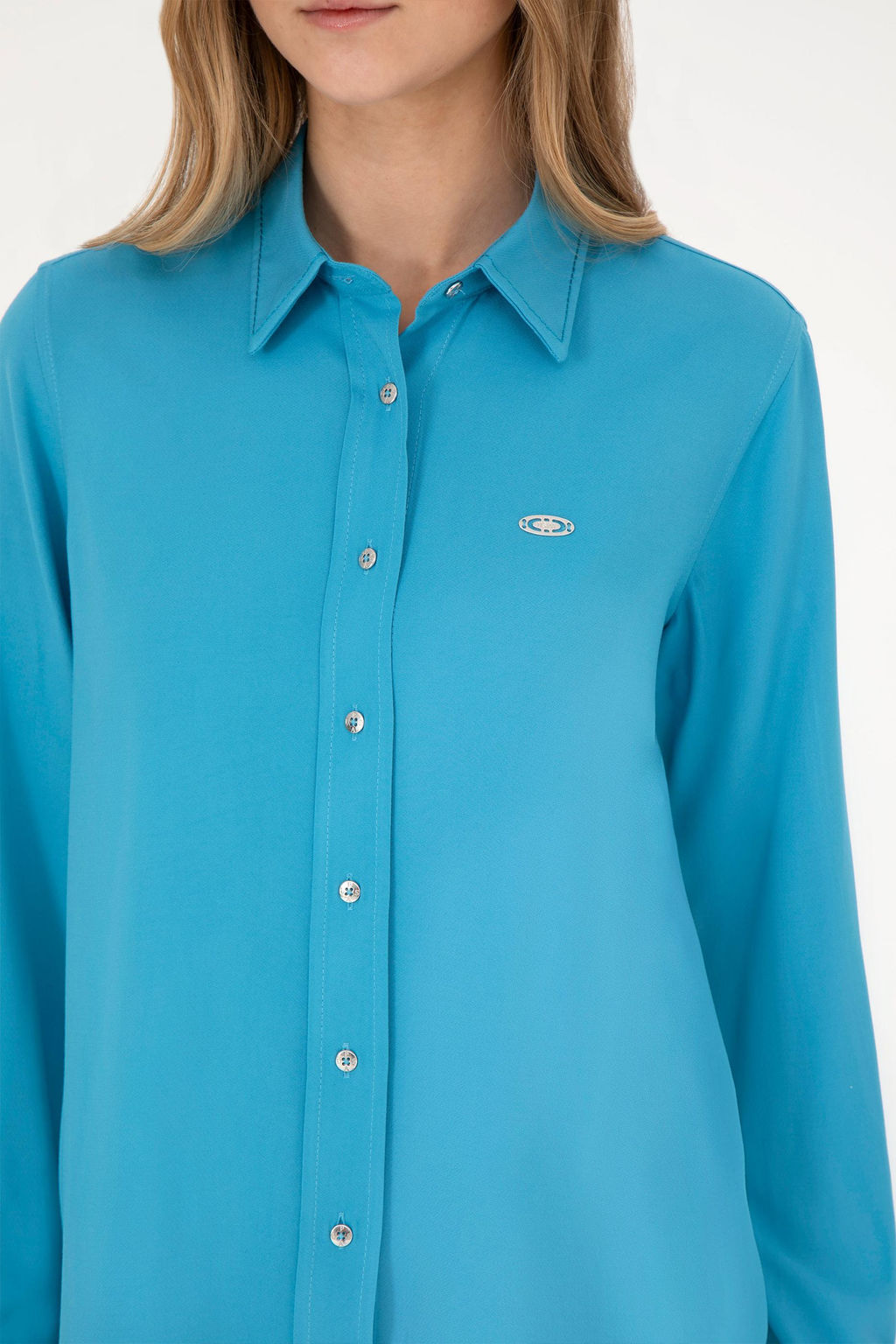 Женская синяя рубашка с длинным рукавом Неожиданная скидка в корзине - U.s. polo assn фото 7