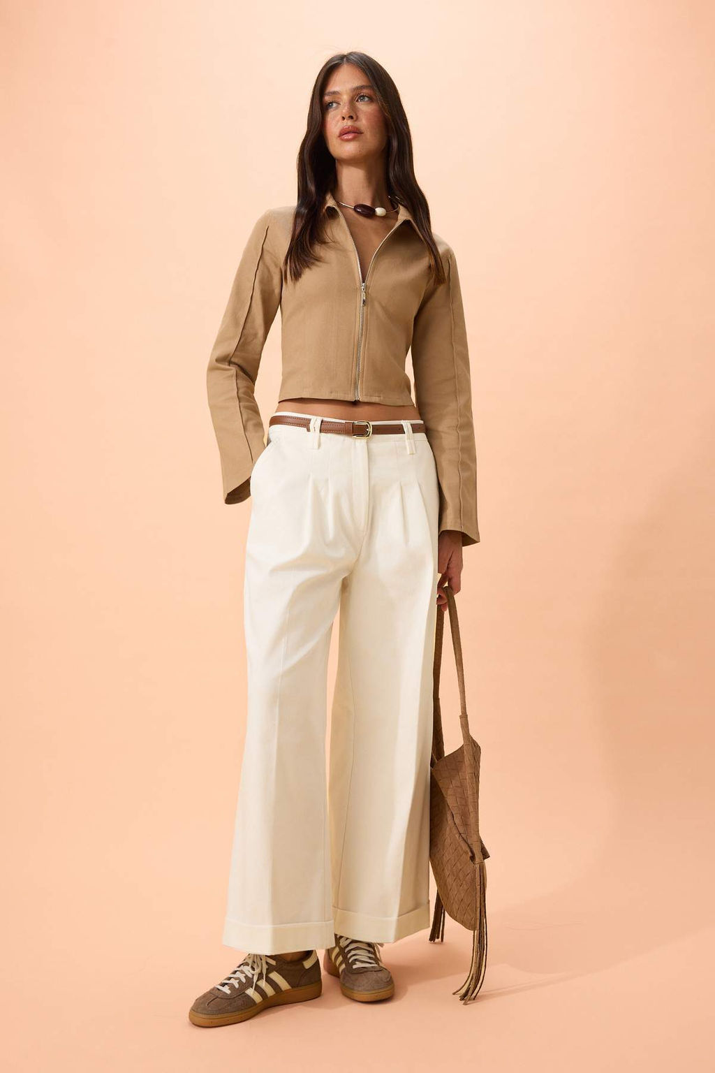 Beyaz Kemerli Pili Detayl? Dokuma Gabardin Pantolon TWOSS26PL00087 - Trendyolmilla фото 2