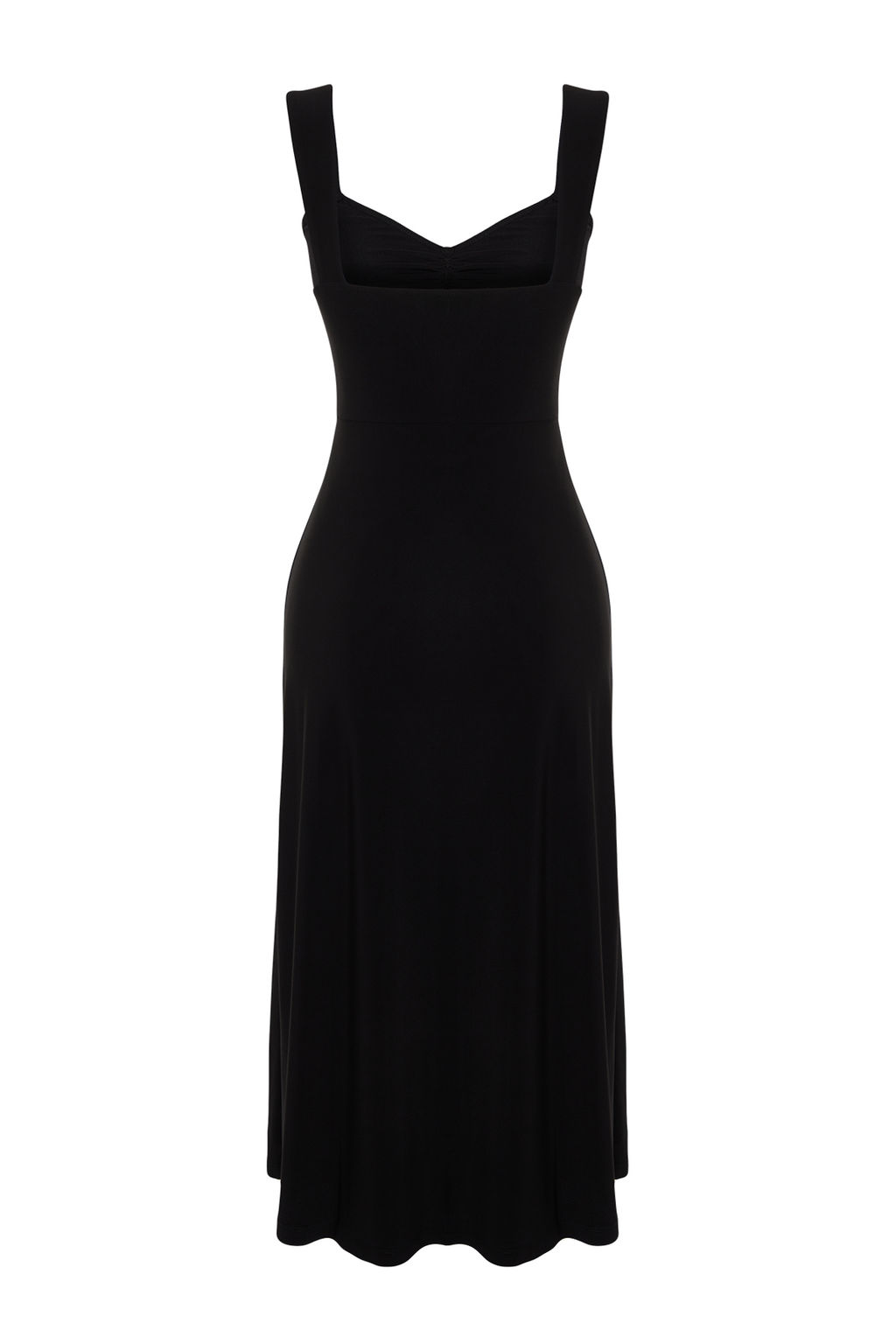 Siyah Kalp Yaka Y?rtmacl? Duz Esnek Orme Midi Elbise TWOSS24EL00412 - Trendyolmilla фото 7