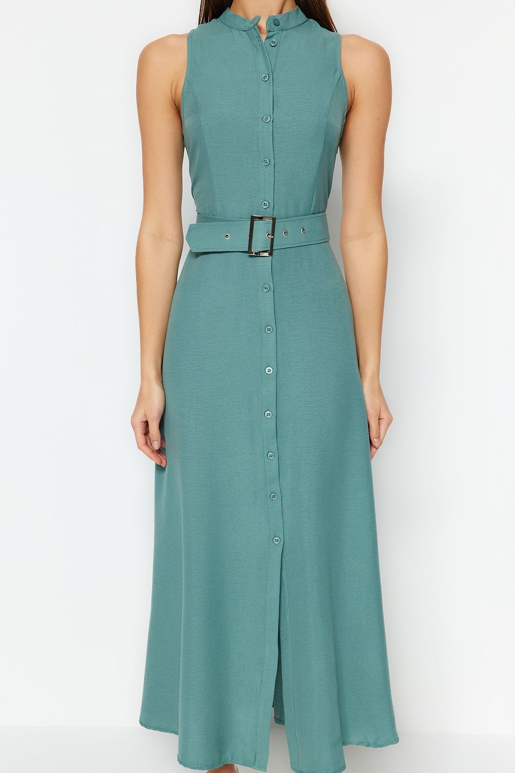 TRENDYOLMILLA Mint Kemerli Midi Dokuma Gomlek Elbise TWOSS23EL01628  фото 8