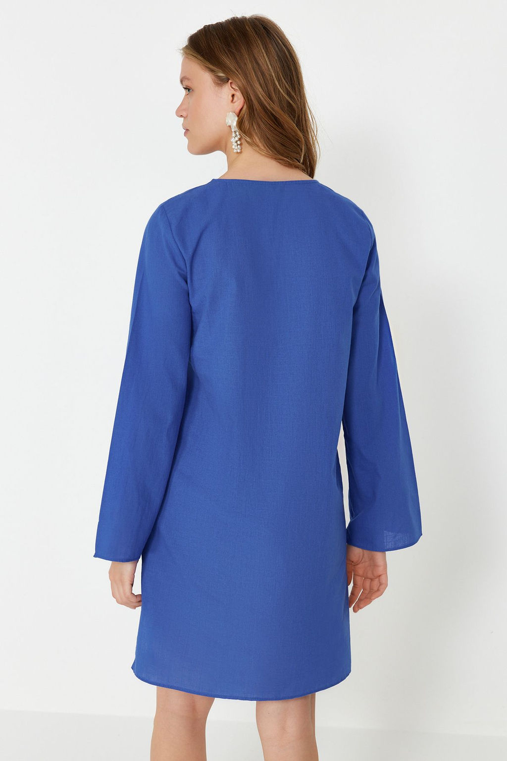 Mavi Mini Dokuma Nak?sl? %100 Pamuklu Plaj Elbisesi TBESS24EL00148 - Trendyolmilla фото 6