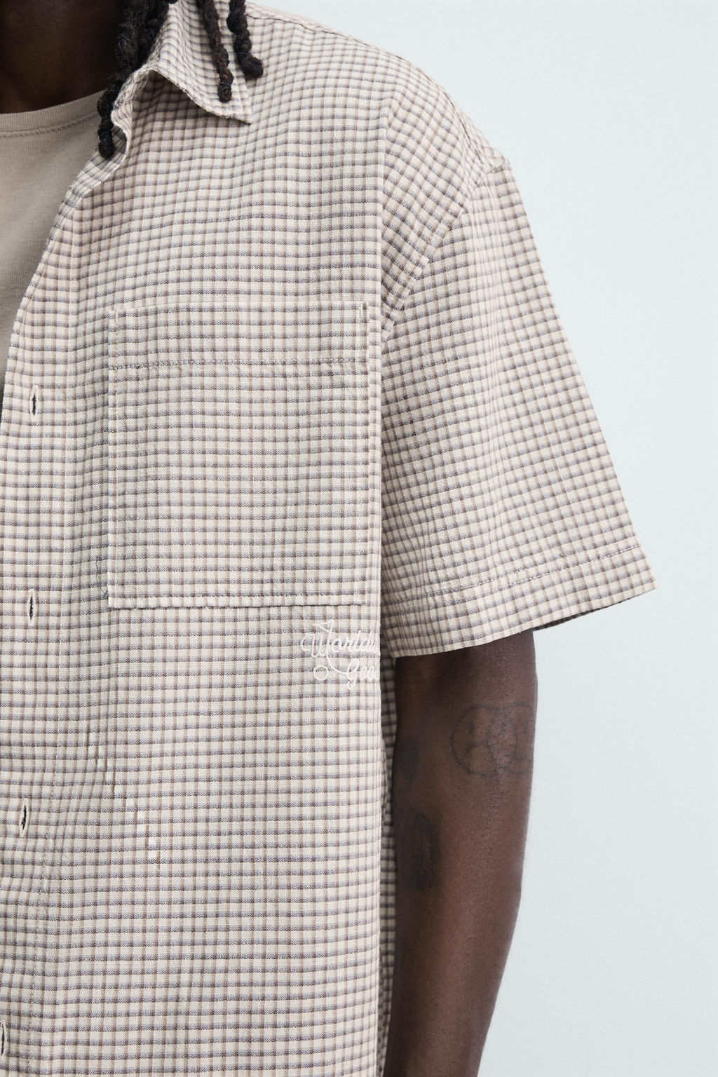 CAMISA RELAXED FIT CUADROS TEXTO / Azul - Zara фото 6