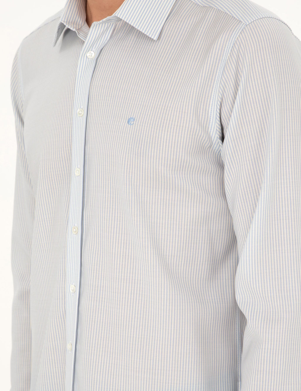 Синяя шерстяная рубашка приталенного кроя в полоску - Cacharel фото 7