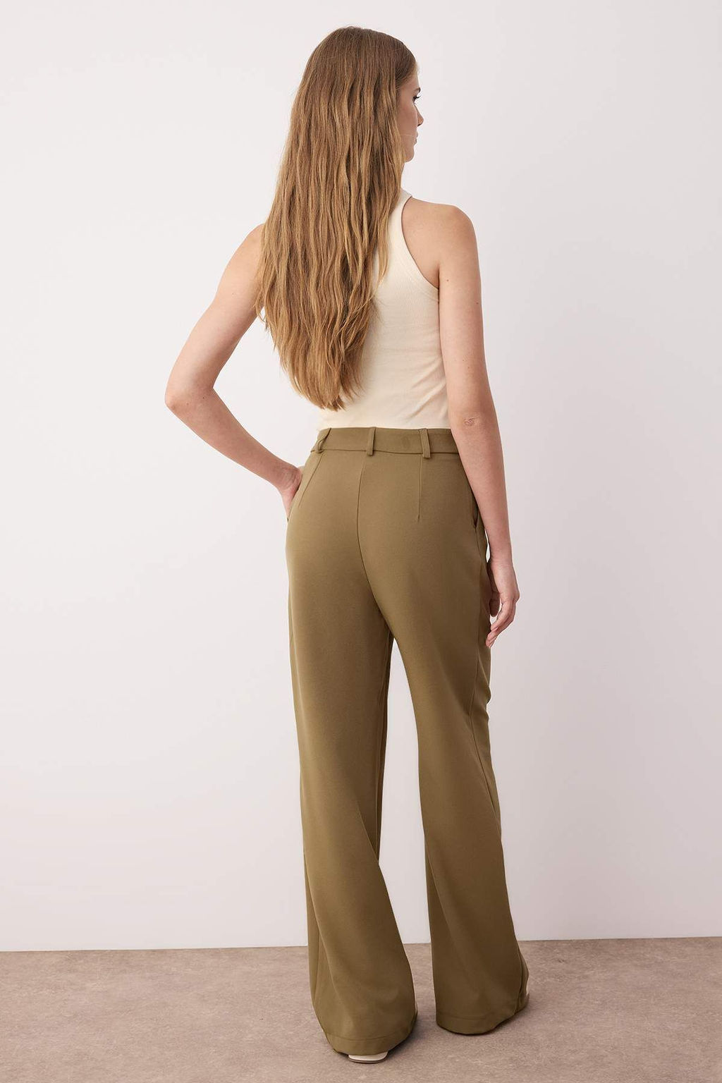 Ac?k Haki Pilili Wide Leg/Genis Paca Pantolon TWOAW25PL00109 Palazzo