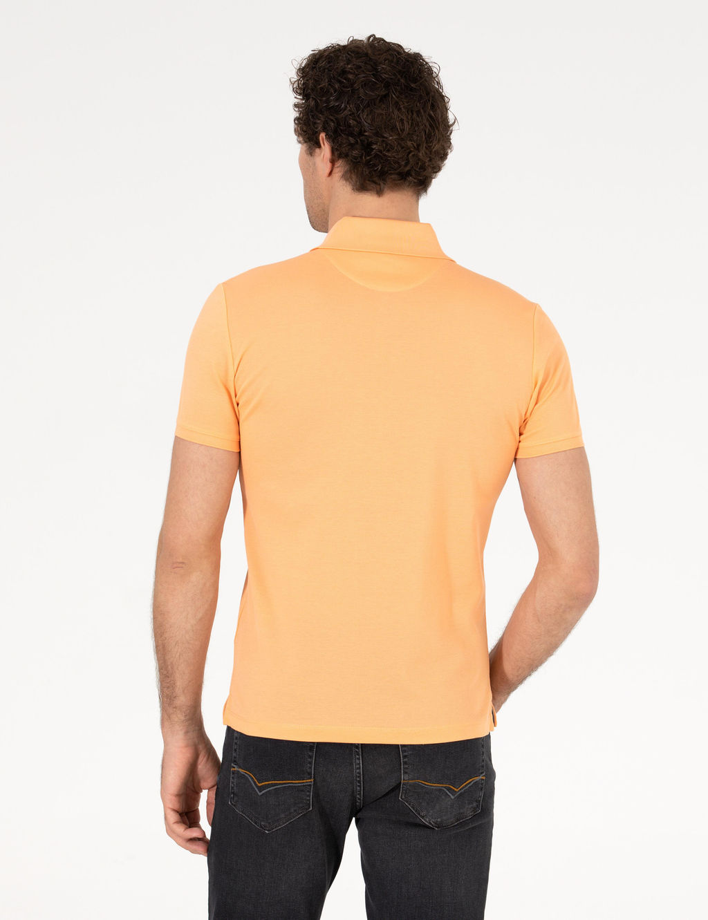 Turuncu Polo Yaka Slim Fit Basic Merserize T-shirt