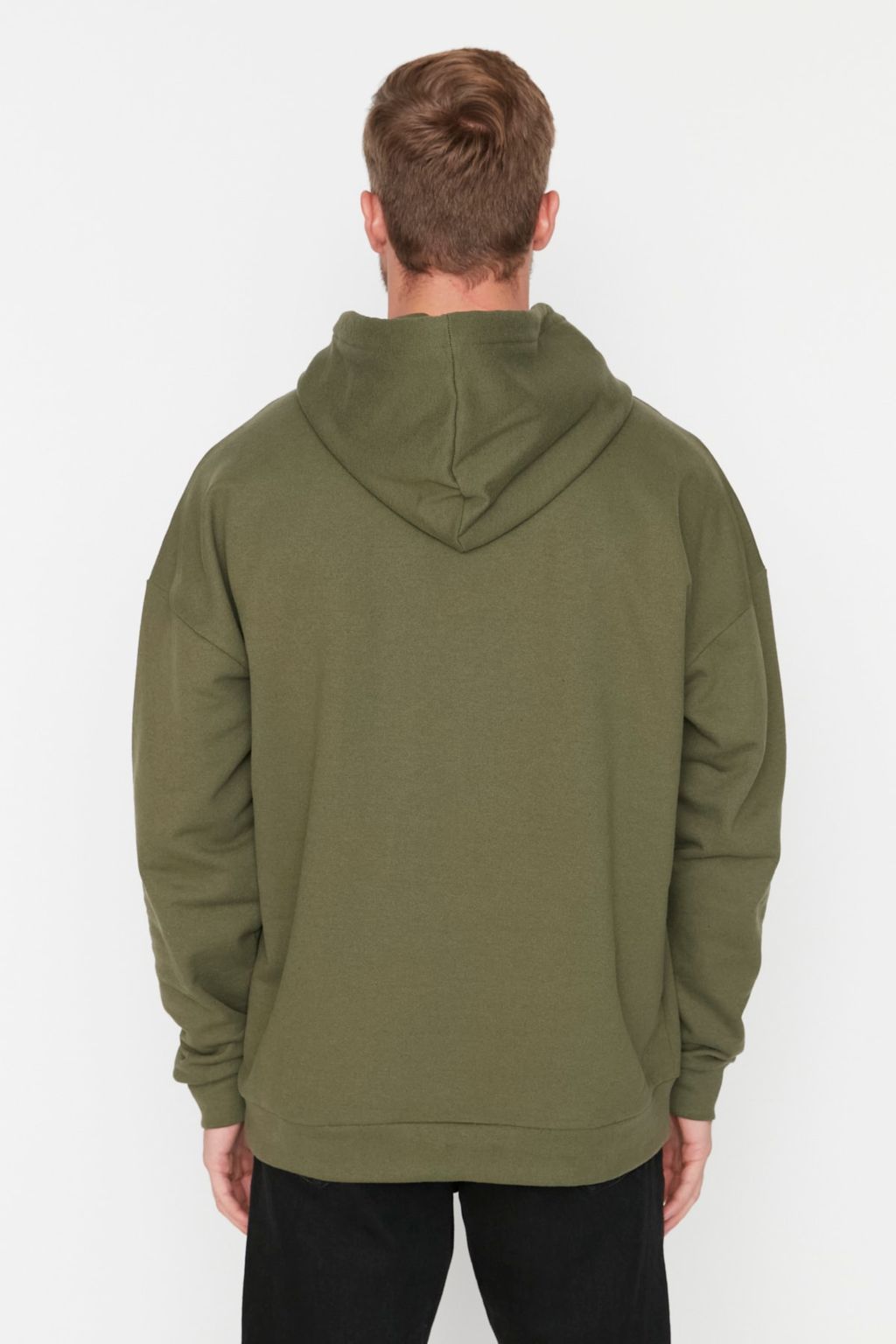 Haki Oversize/Genis Kesim Kapusonlu Ici Polar/S?cak Tutan Sweatshirt TMNAW23SW00195