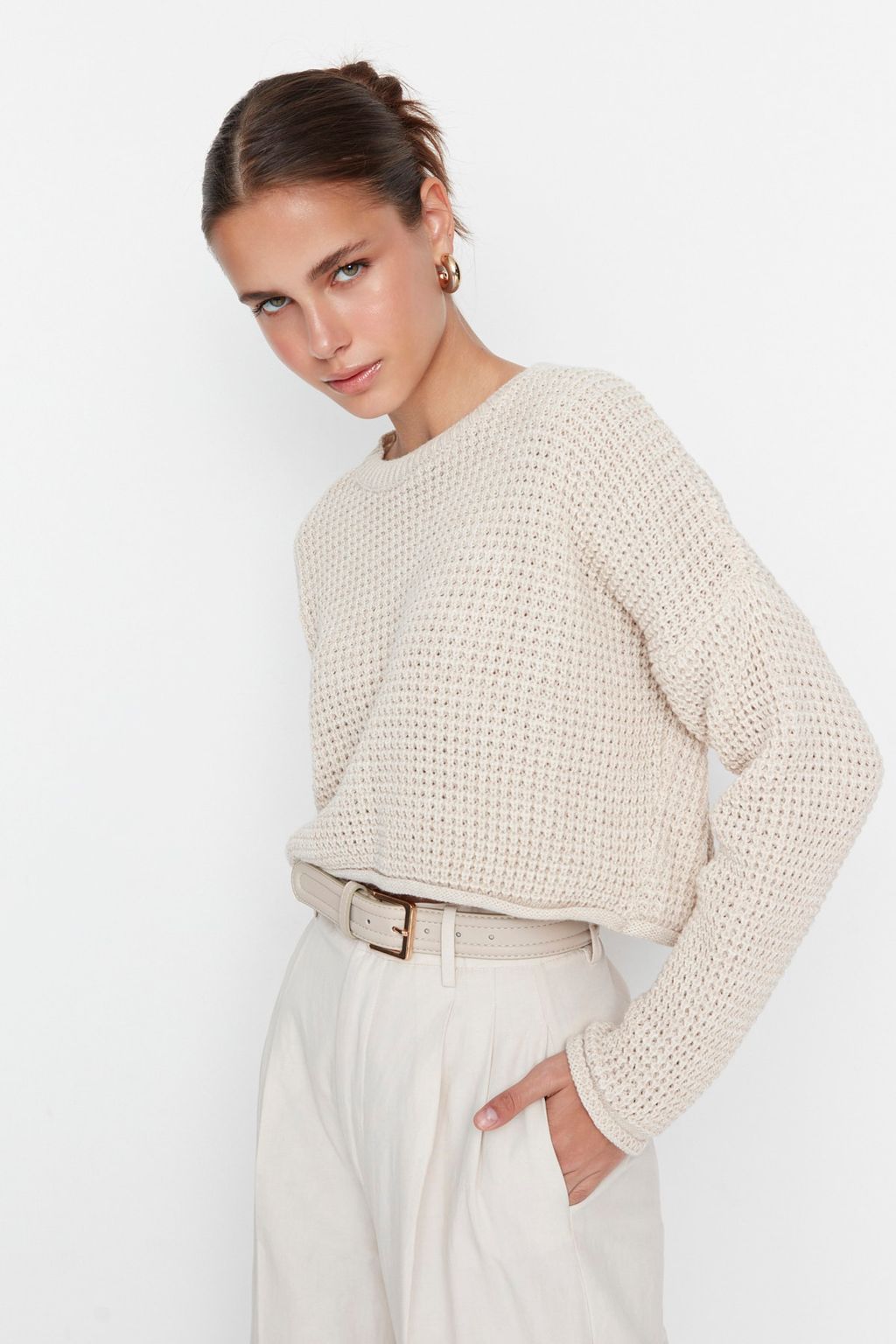 Tas Crop Genis Kal?p Triko Kazak TWOAW23KZ01193