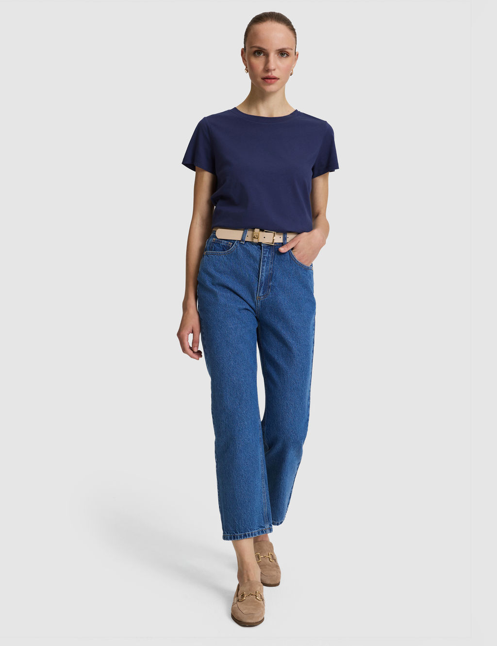 Lacivert Regular Fit Pamuklu Bisiklet Yaka Basic Ti__rt
