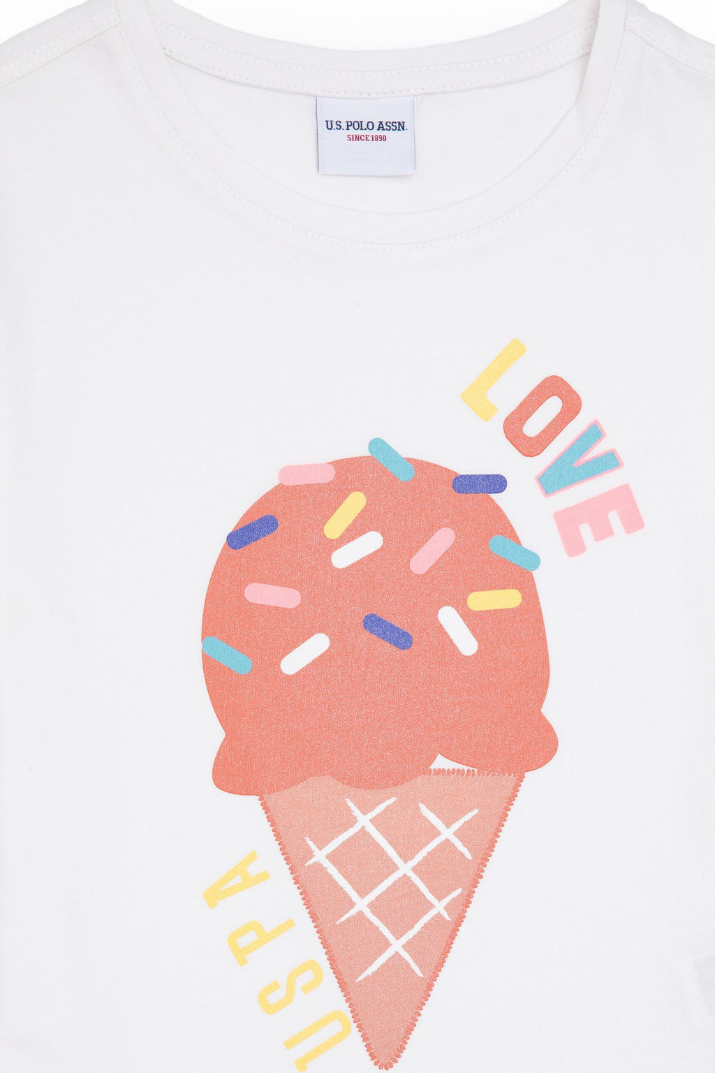 Футболка U.S. Polo Assn для девочек с круглым вырезом экрю хлопок  фото 10