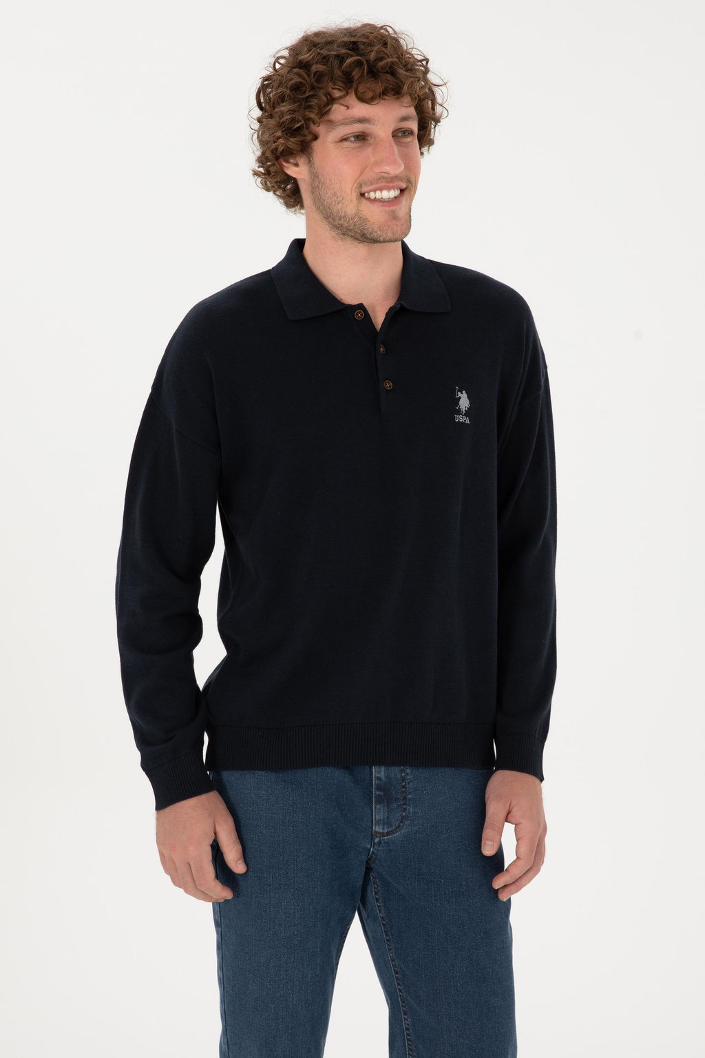 Erkek Comfort Fit Polo Yaka Lacivert Basic Kazak - U.s. polo assn фото 3