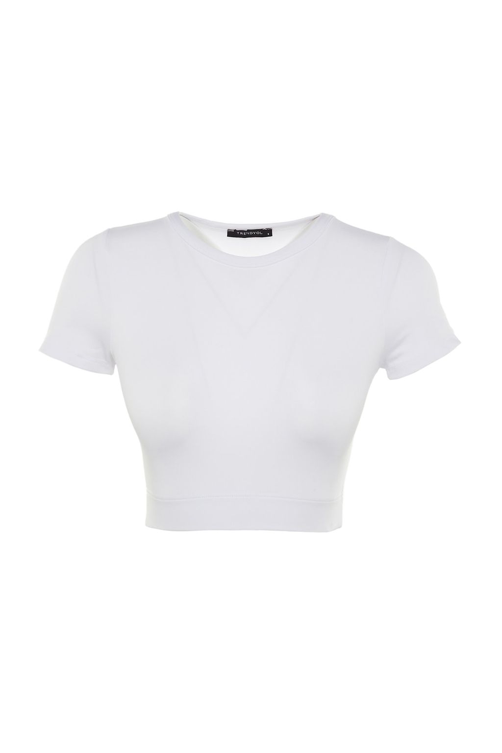 Beyaz Crop Hafif Destekli Yumusak Dokulu Bisiklet Yaka Orme Spor Ust/Bluz TWOAW21BZ0158