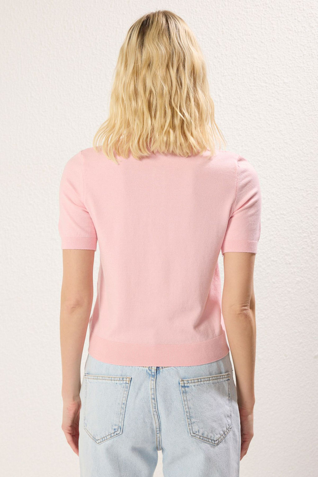 Pembe Polo Yaka Premium Iplik / Ozel Iplik Triko Bluz TWOSS25BZ00184