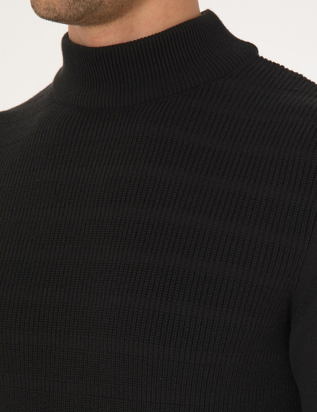 Siyah Slim Fit Yar_m Bal_k__ Yaka Triko Kazak - Pierre cardin фото 7