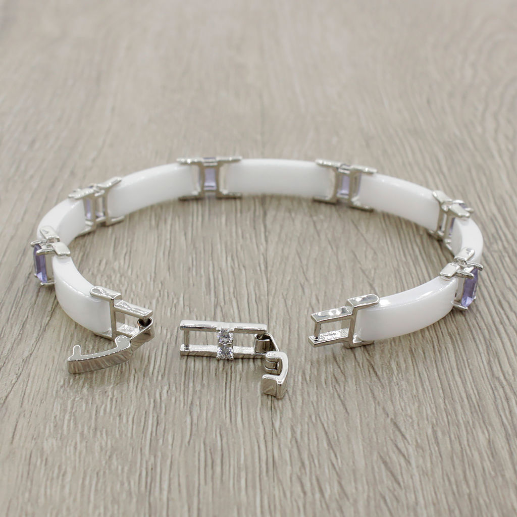 Браслет Лилу из белой керамики с Александритом покрытие светлый металл - Agat77 фото 2