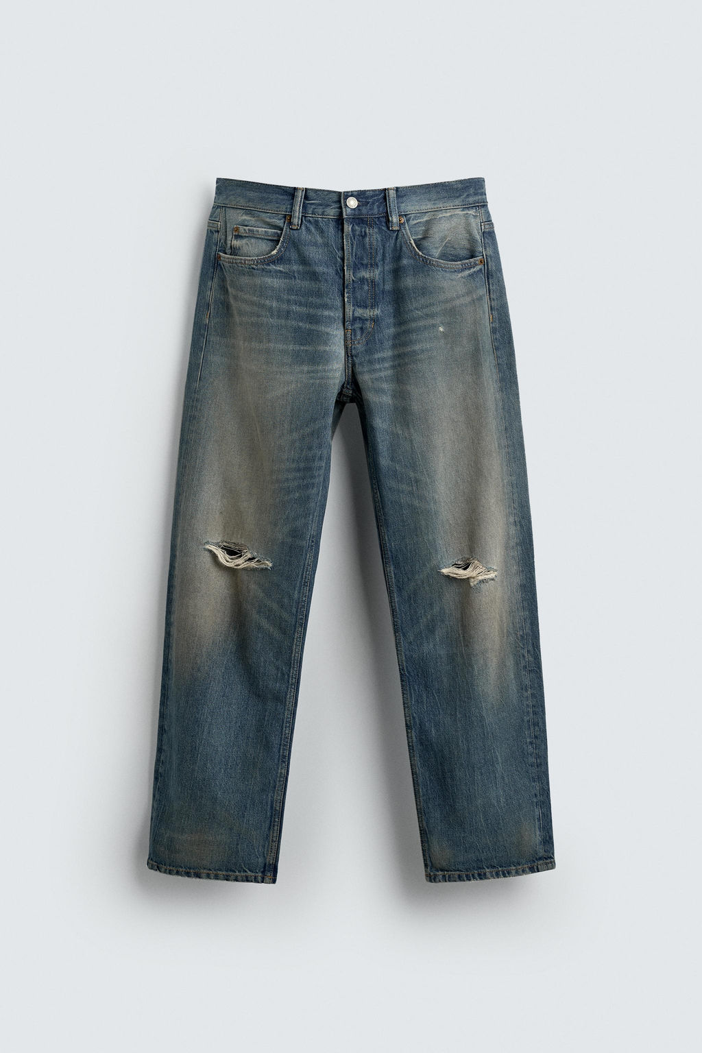 RIPPED REGULAR STRAIGHT-LEG JEANS - Zara фото 7