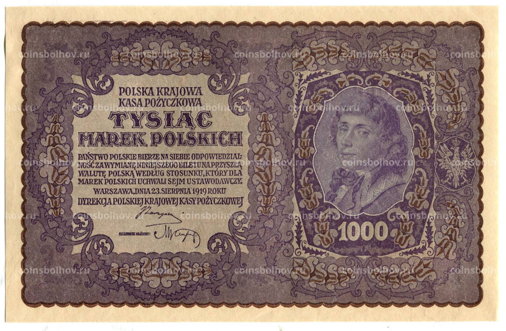 Банкнота 1000 марок 1919 года Польша