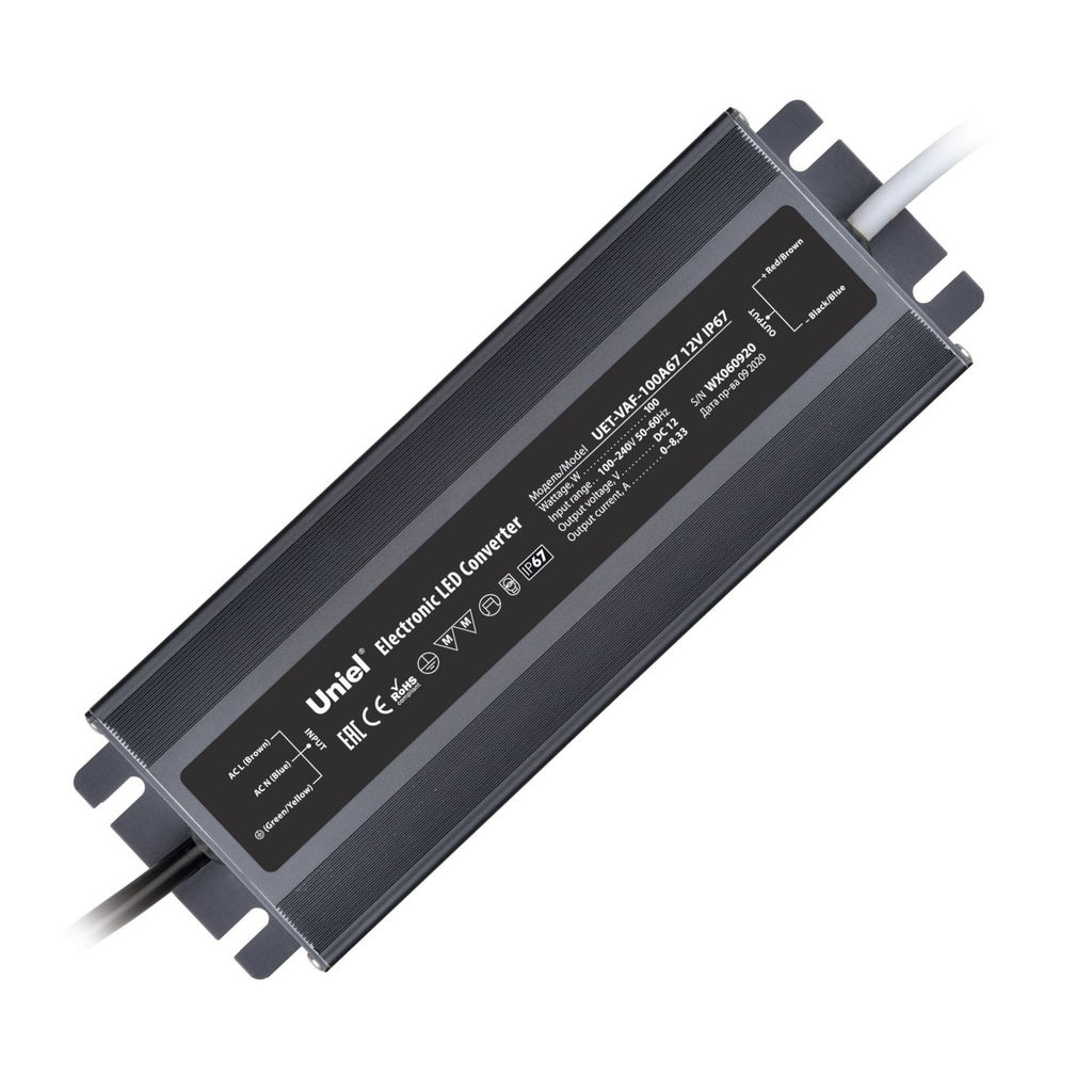UET-VAF-100A67 12V IP67 Блок питания ультратонкий, 100Вт. Металлический корпус. TM Uniel