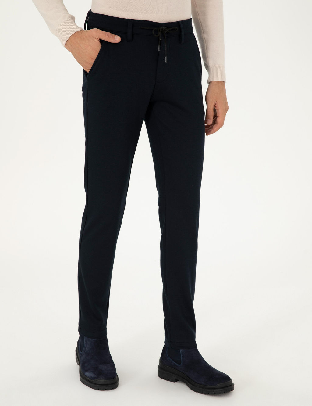 Темно-синие брюки узкого кроя из плотной ткани - Cacharel фото 2