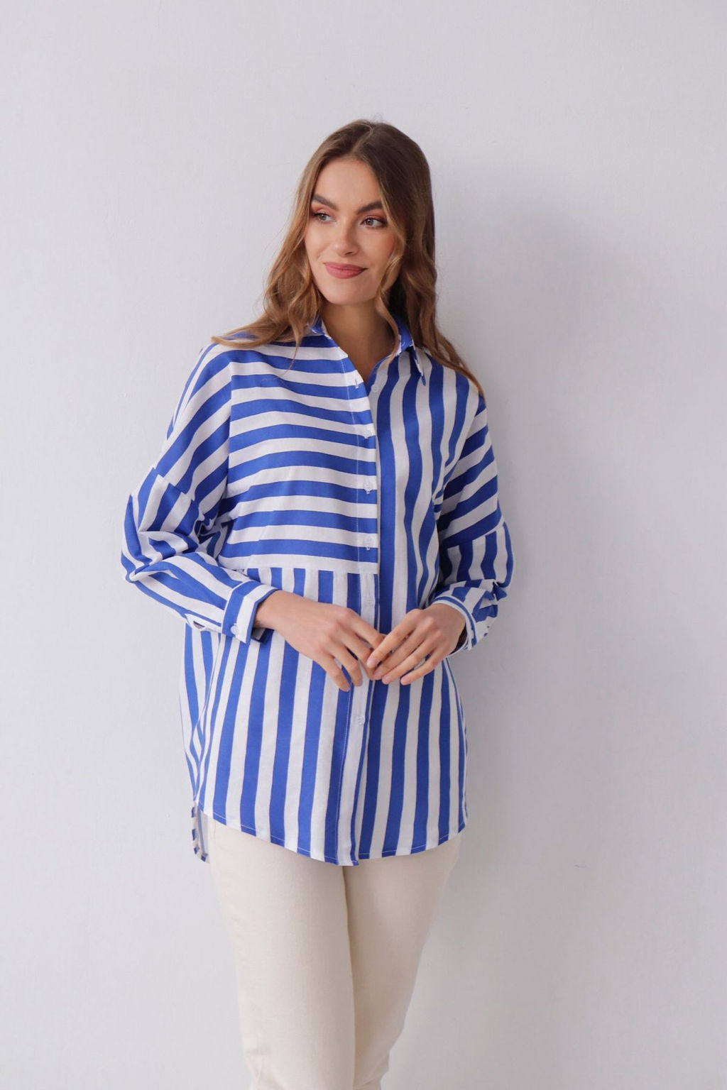 11351 Рубашка в полоску бело-голубая - Martichelli фото 2