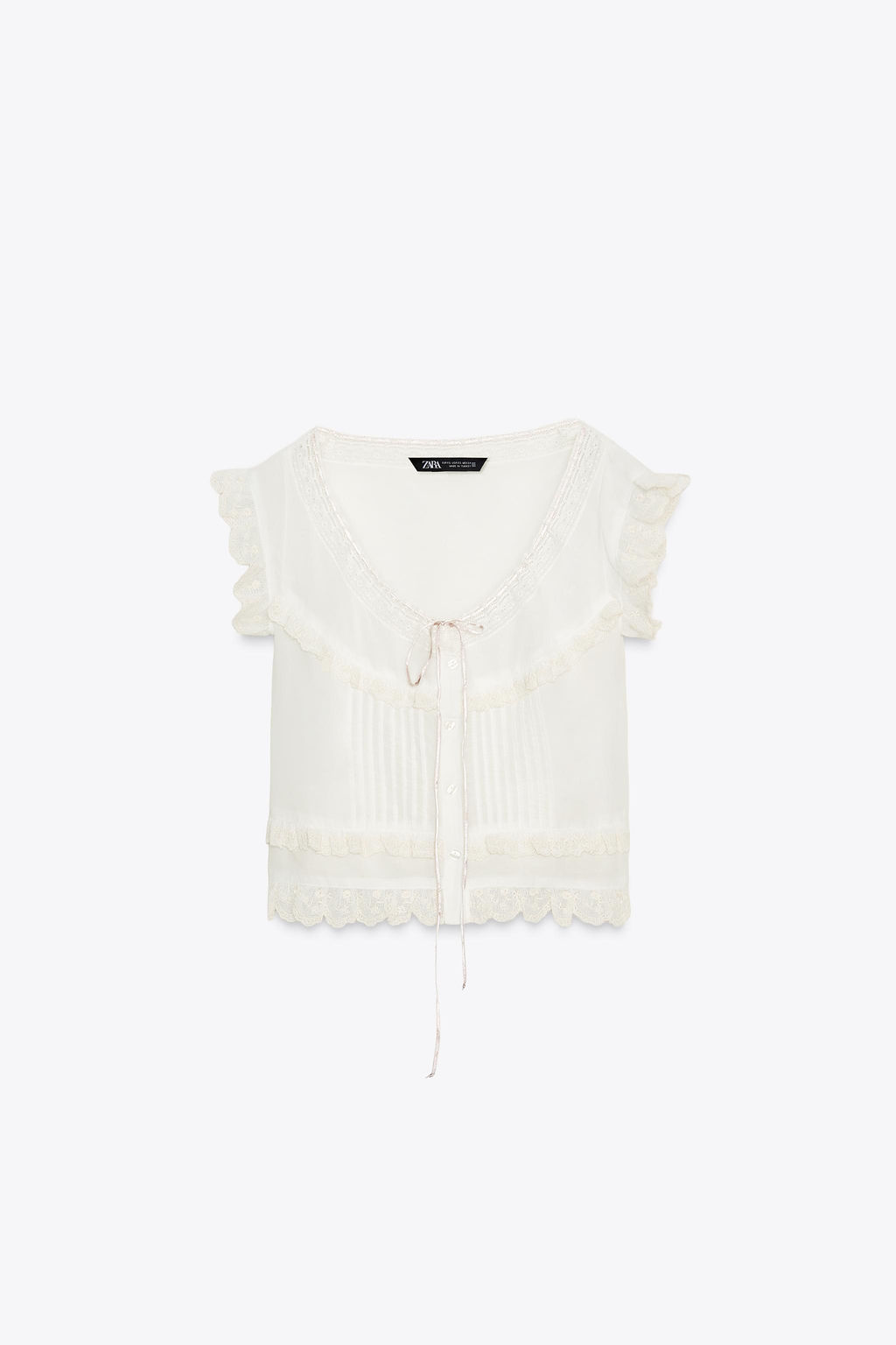 EMBROIDERED GAUZE CROP TOP WITH BOW - Zara фото 6