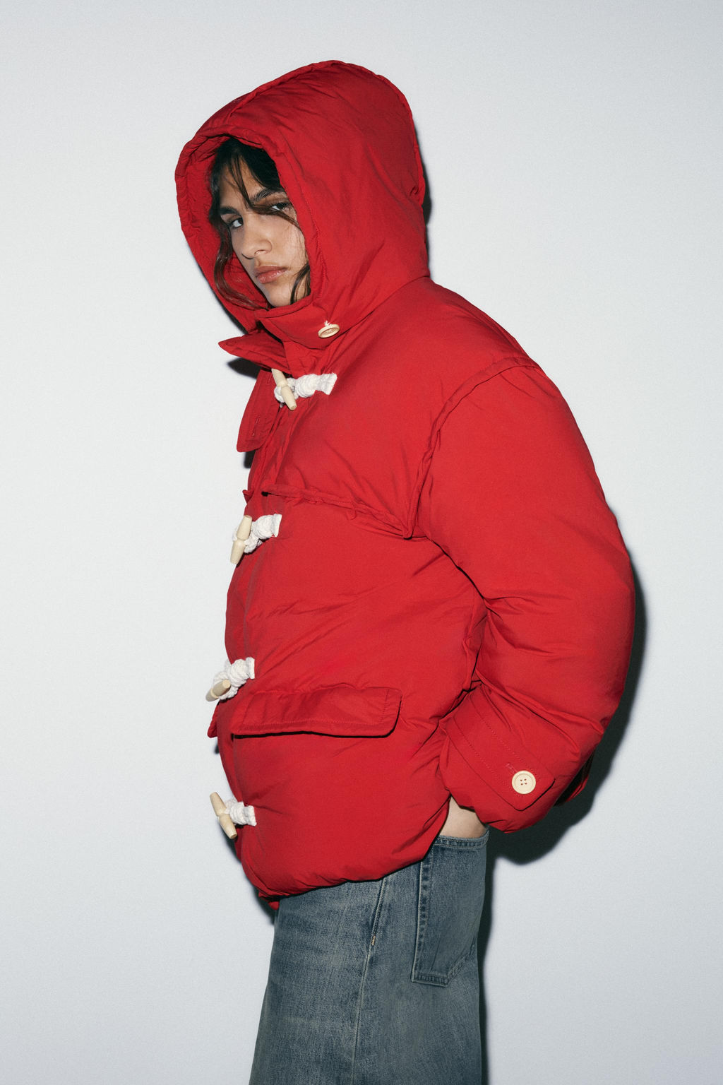 ANORAK CAPUCHA 60% PLUM?N 40% PLUMA ALAMARES / Rojo - Zara фото 3