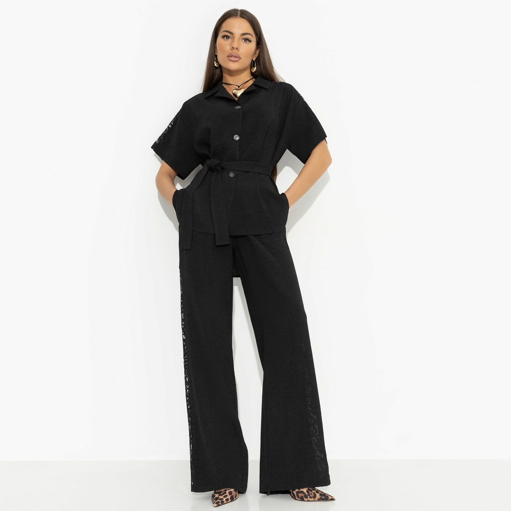 Брючный костюм с кружевными вставками, Престижная номинация (черный, 2 в 1, с поясом) - Charutti фото 12