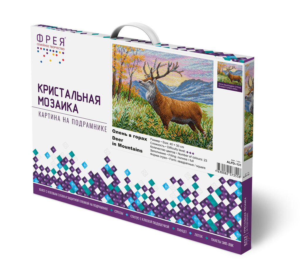 Кристальная (алмазная) мозаика ФРЕЯ ALPD-131 на подрамнике Олень в горах 40 х 30 см