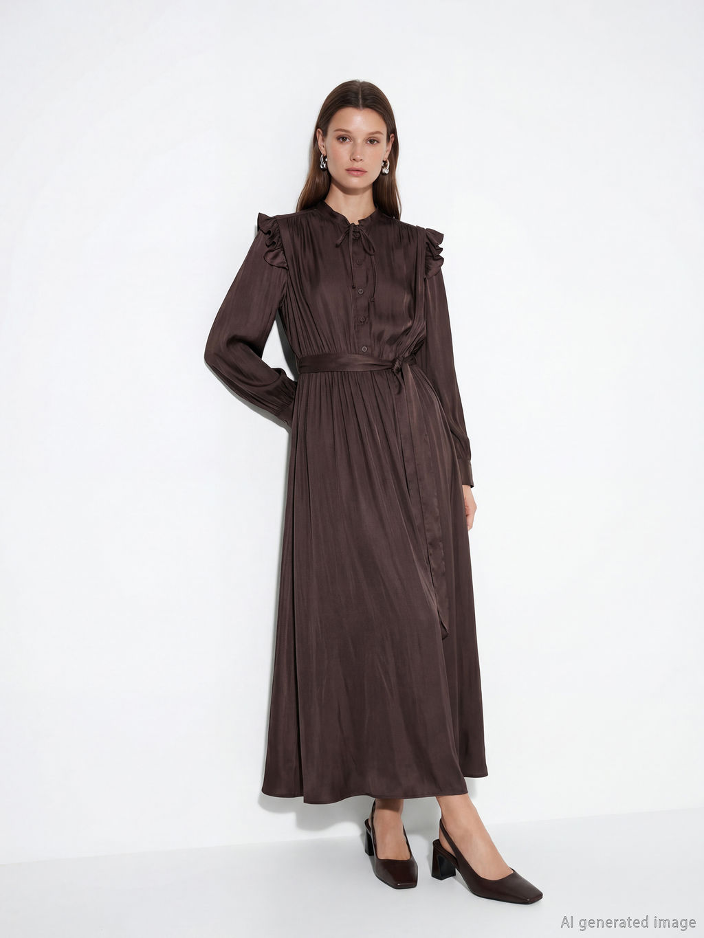 F?rf?rl? Ba?lamal? Yaka Saten Elbise