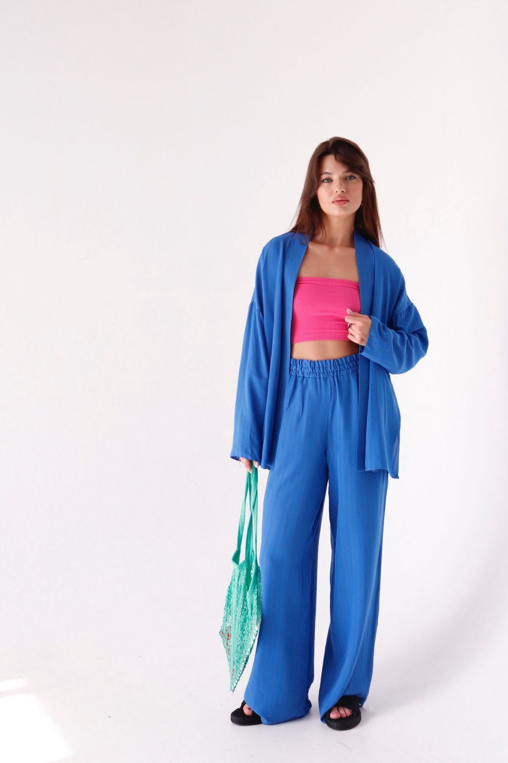 9513 Костюм из кимоно и брюк-палаццо в цвете электрик - Martichelli фото 2